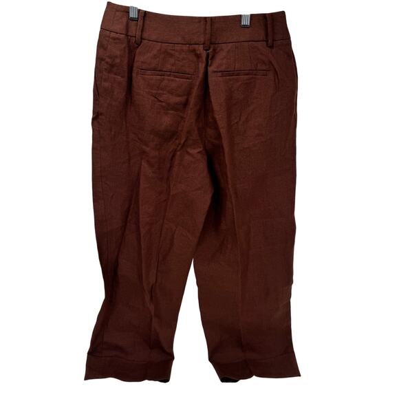 Talbots Linen Pants Womens Petite 4 4P (28x24 ACTUAL) Brown Coastal Cropped NEW - Picture 3 of 8
